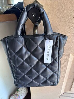 Quilted Black Tote with Padded Handles